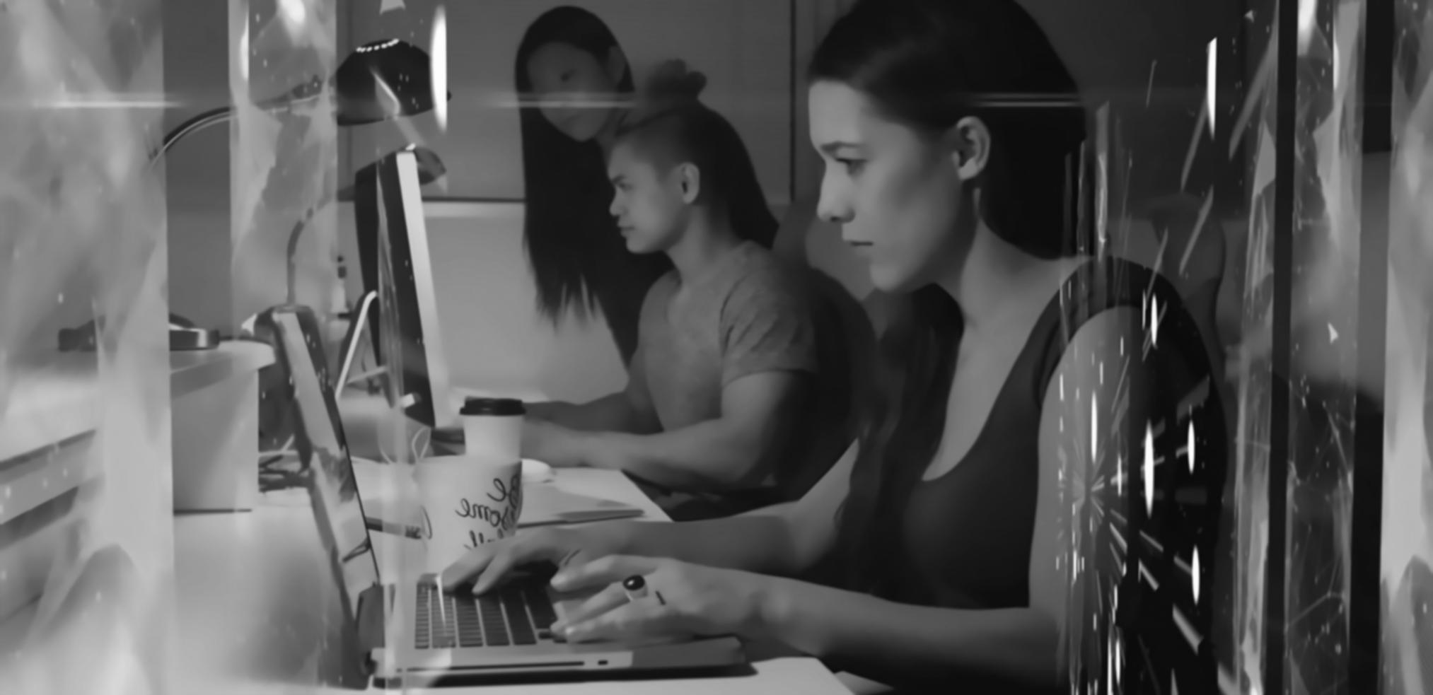 Modern office workspace showing collaborative development environment